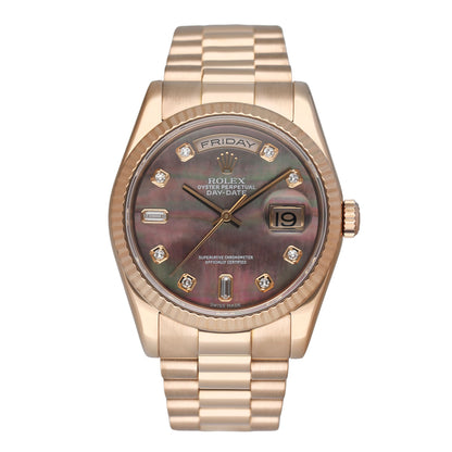 Rolex Day Date 118235 Diamond MOP Dial 18k Rose Gold Mens Watch - Watches
