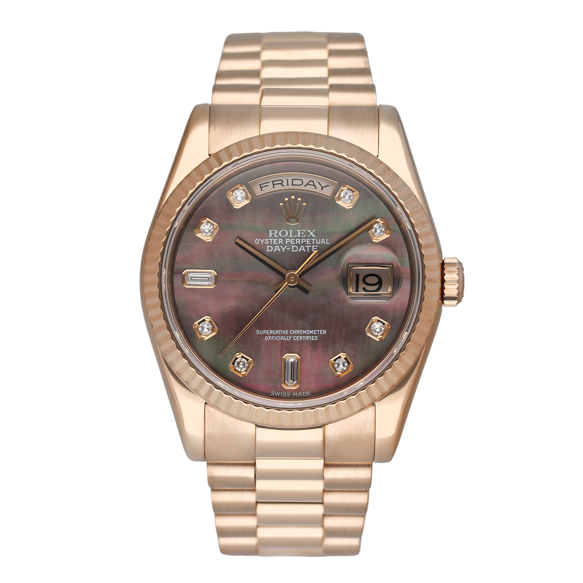 Rolex Day Date 118235 Diamond MOP Dial 18k Rose Gold Mens Watch - Watches