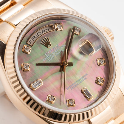 Rolex Day Date 118235 Diamond MOP Dial 18k Rose Gold Mens Watch - Watches
