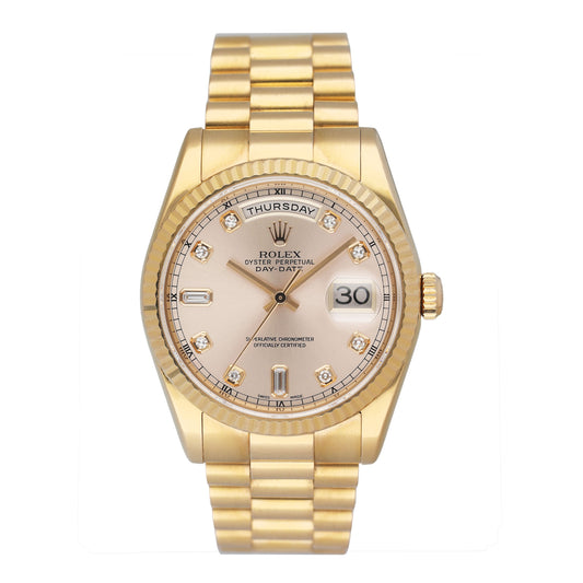 Rolex Day Date 118235 Diamond Pink Dial 18k Rose Gold Mens Watch