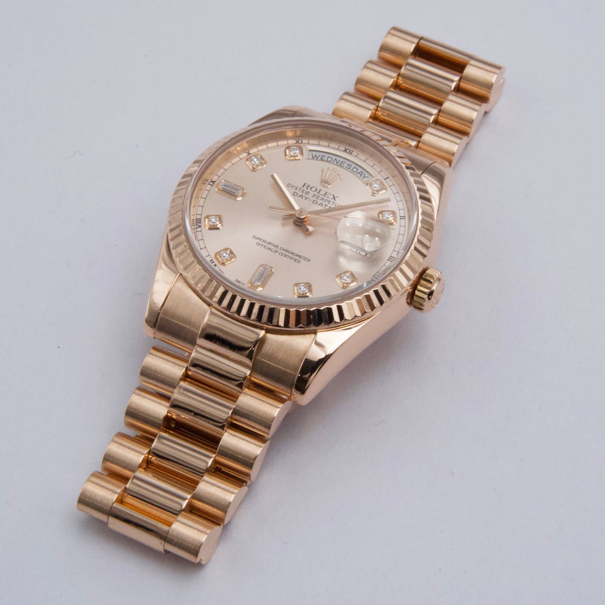 Rolex Day Date 118235 Diamond Pink Dial 18k Rose Gold Mens Watch Box Papers - Watches