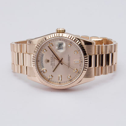 Rolex Day Date 118235 Diamond Pink Dial 18k Rose Gold Mens Watch Box Papers - Watches