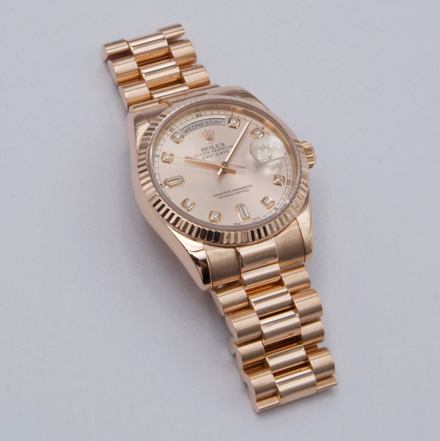 Rolex Day Date 118235 Diamond Pink Dial 18k Rose Gold Mens Watch Box Papers - Watches