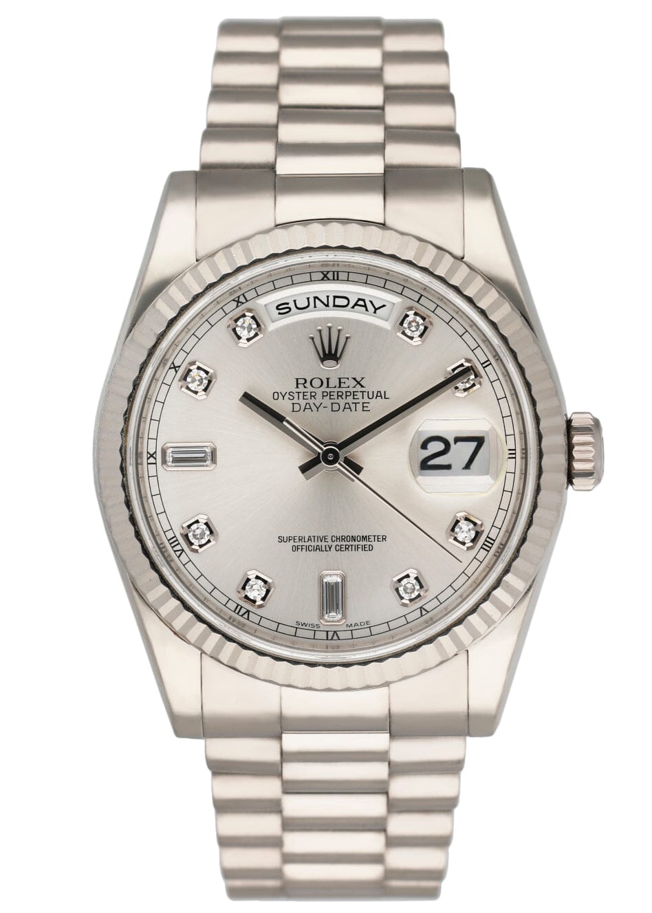 Rolex Day-Date 118239 Diamond Silver Dial Mens Watch Box Papers - Virtual