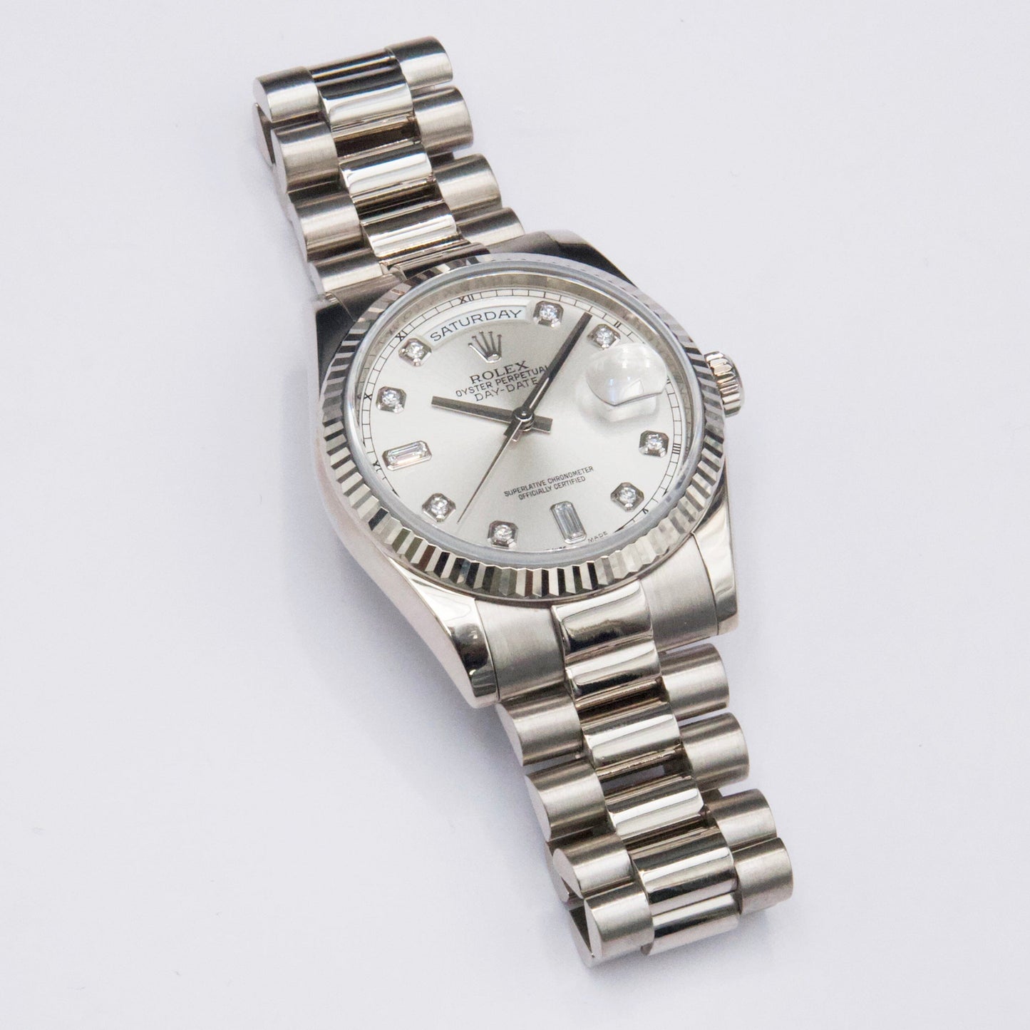 Rolex Day-Date 118239 Diamond Silver Dial Mens Watch Box Papers - Virtual