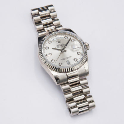 Rolex Day-Date 118239 Diamond Silver Dial Mens Watch Box Papers - Virtual
