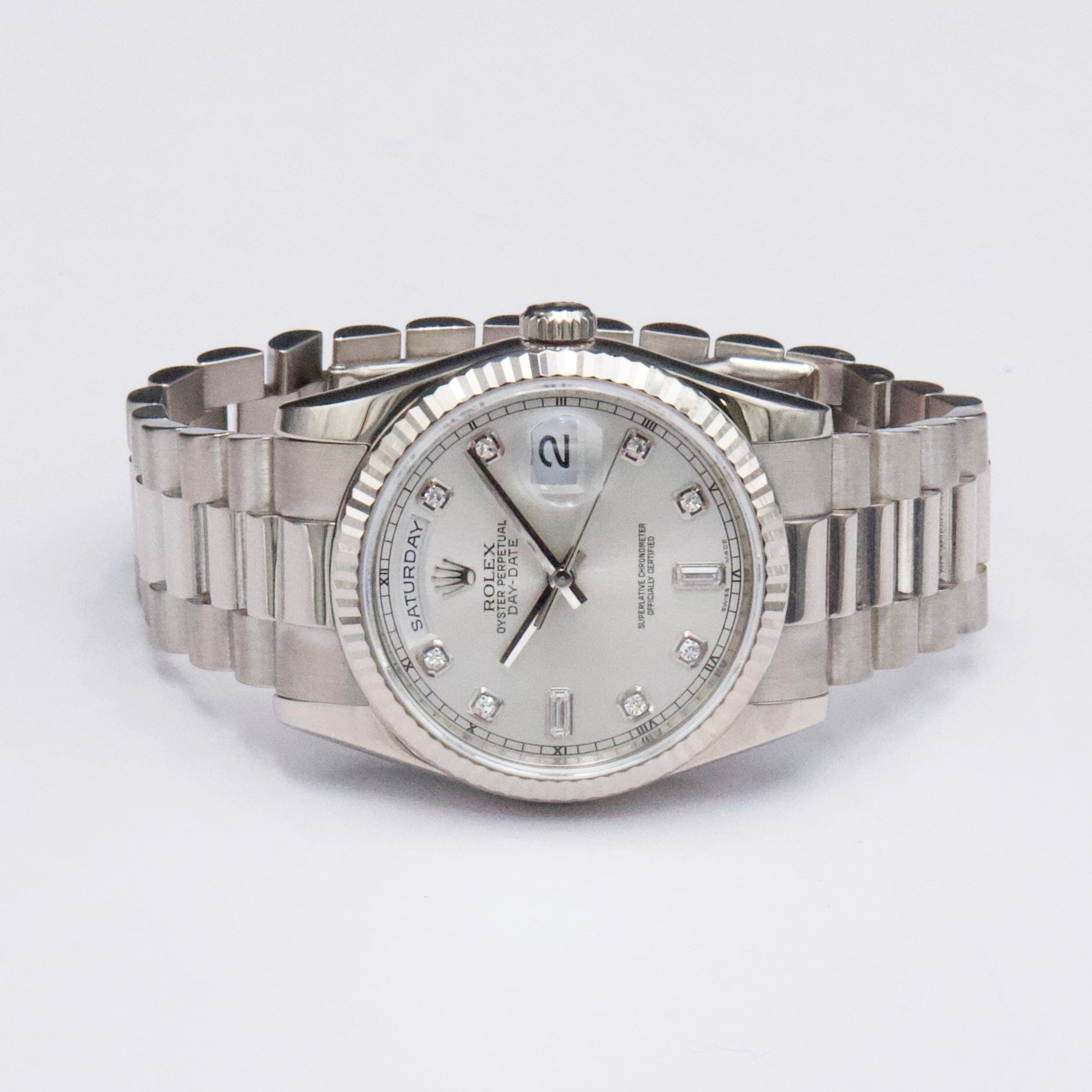 Rolex Day-Date 118239 Diamond Silver Dial Mens Watch Box Papers - Virtual