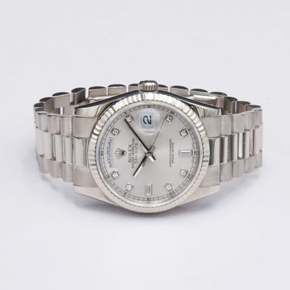Rolex Day-Date 118239 Diamond Silver Dial Mens Watch Box Papers - Virtual