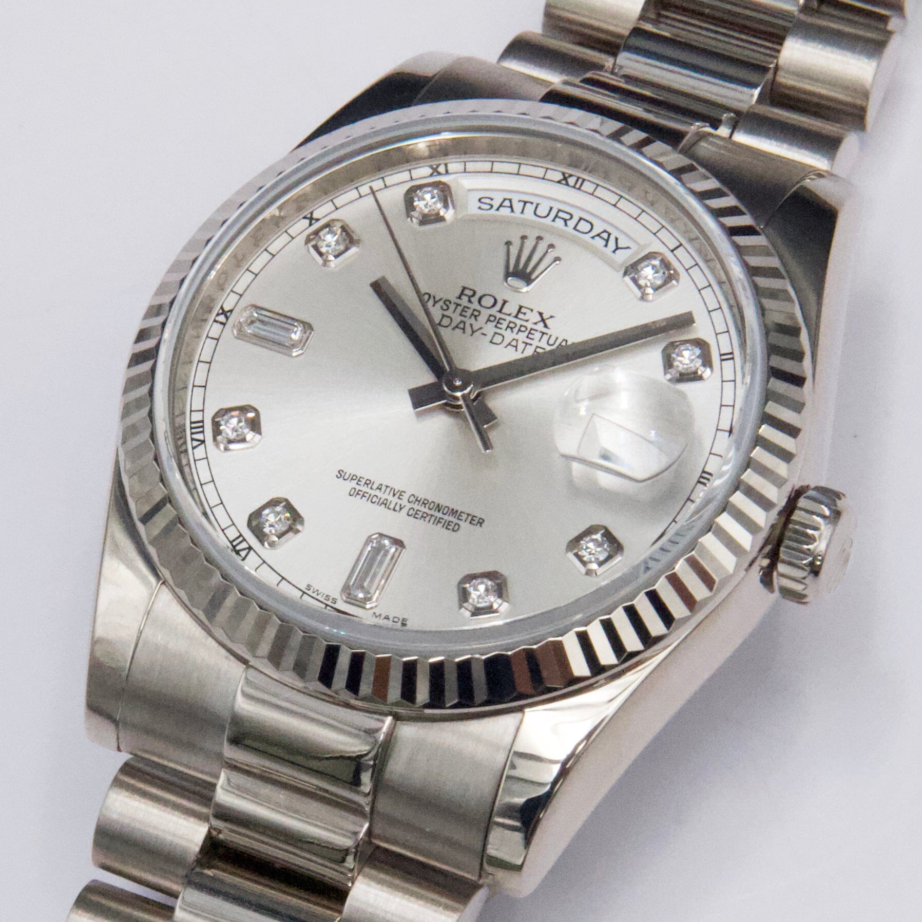 Rolex Day-Date 118239 Diamond Silver Dial Mens Watch Box Papers - Virtual