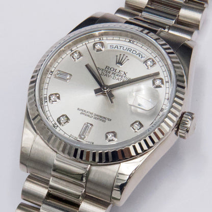 Rolex Day-Date 118239 Diamond Silver Dial Mens Watch Box Papers - Virtual