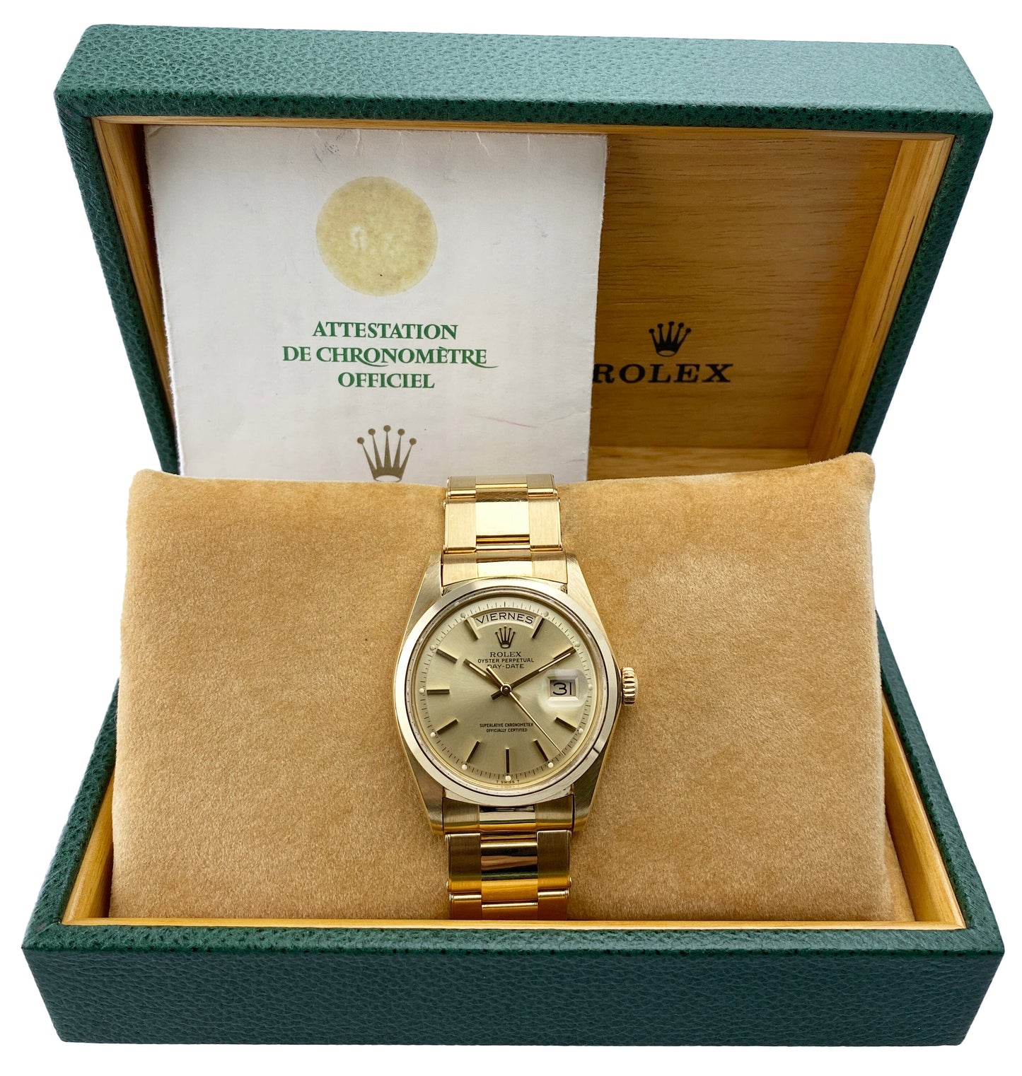 Rolex Day Date 1802 Champagne Dial Mens Watch Box Papers - Watches