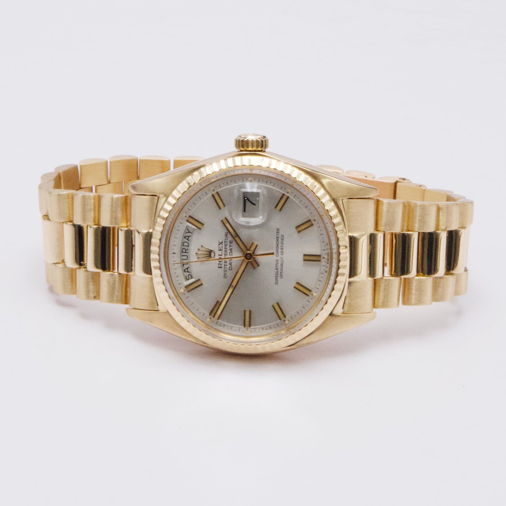 Rolex Day Date 1803 Silver Dial 18K Yellow Gold Mens Watch Box Papers - Watches