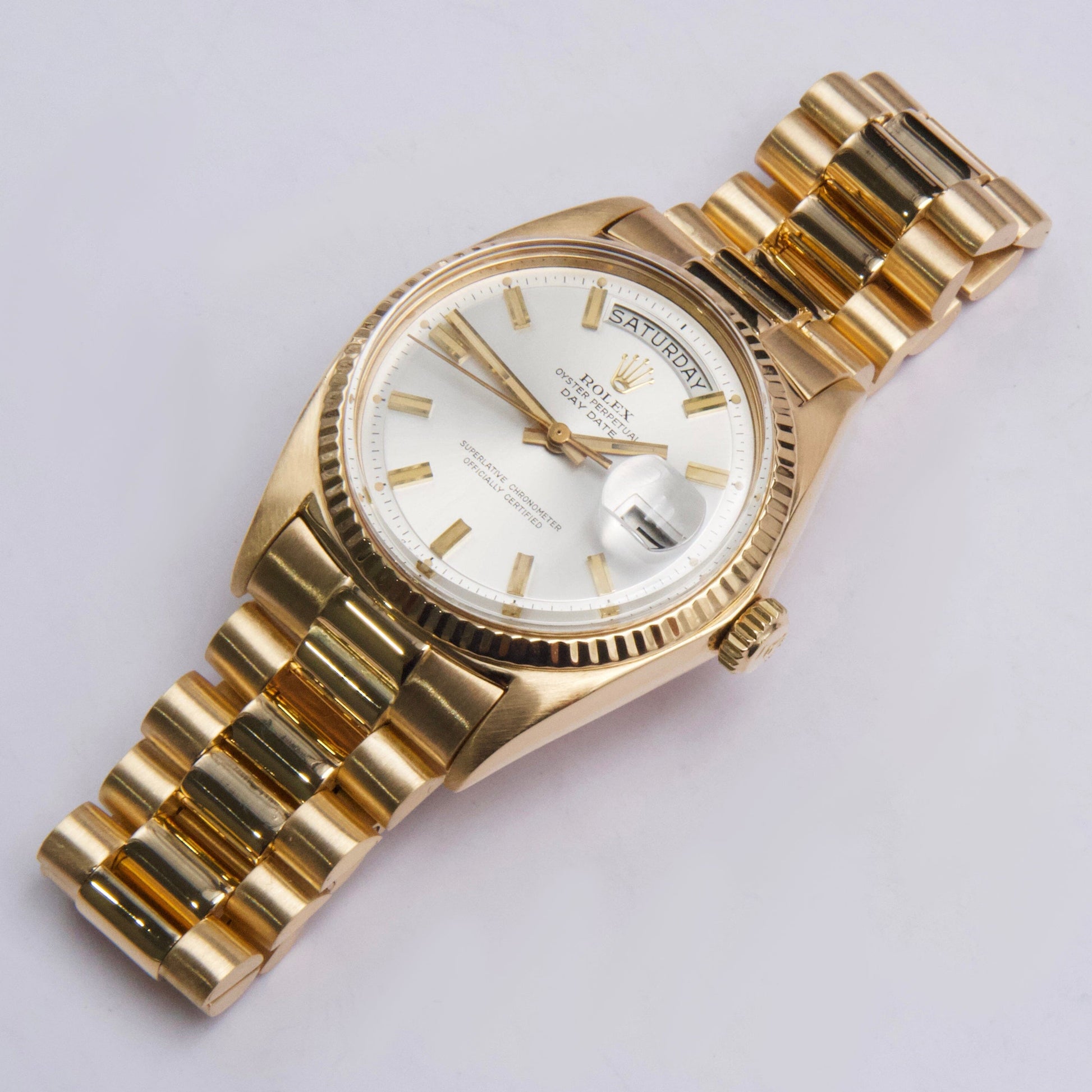 Rolex Day Date 1803 Silver Dial 18K Yellow Gold Mens Watch Box Papers - Watches