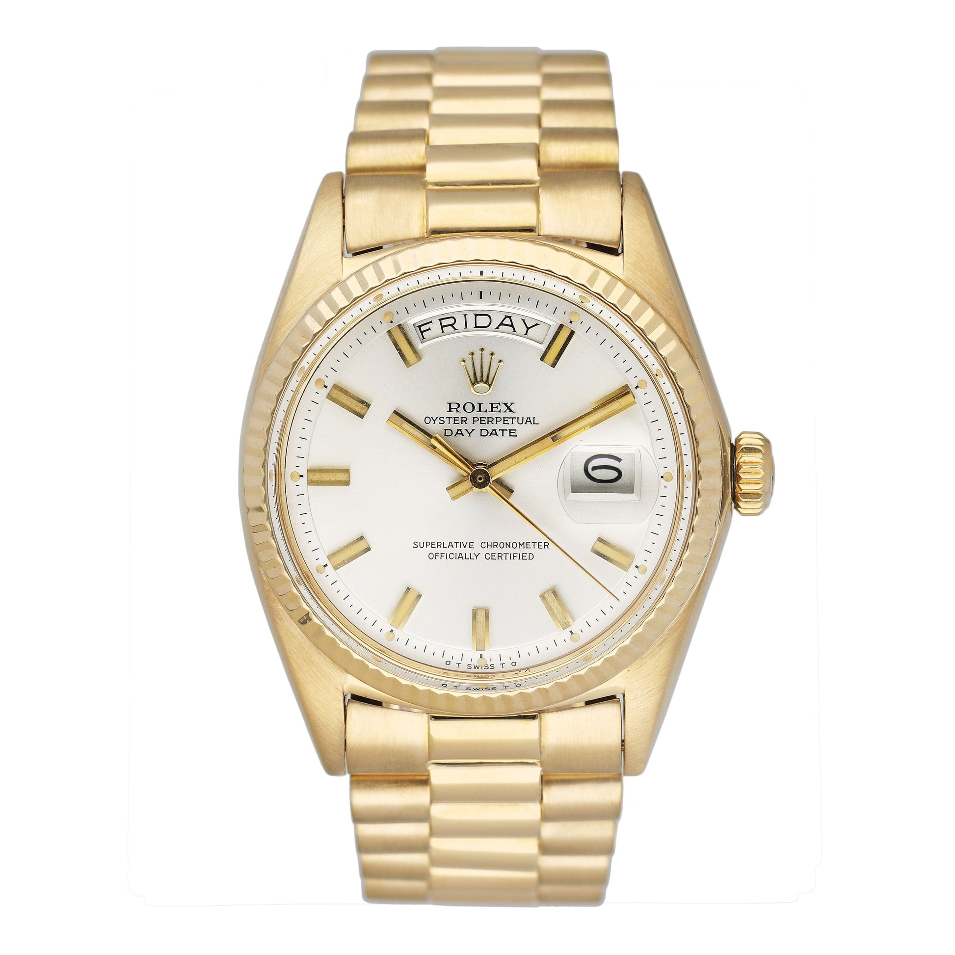 Rolex Day Date 1803 Silver Dial 18K Yellow Gold Mens Watch Box Papers - Watches