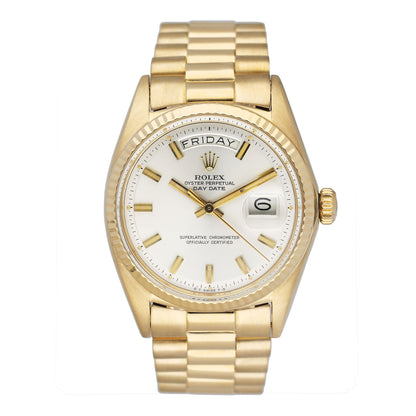 Rolex Day Date 1803 Silver Dial 18K Yellow Gold Mens Watch Box Papers - Watches