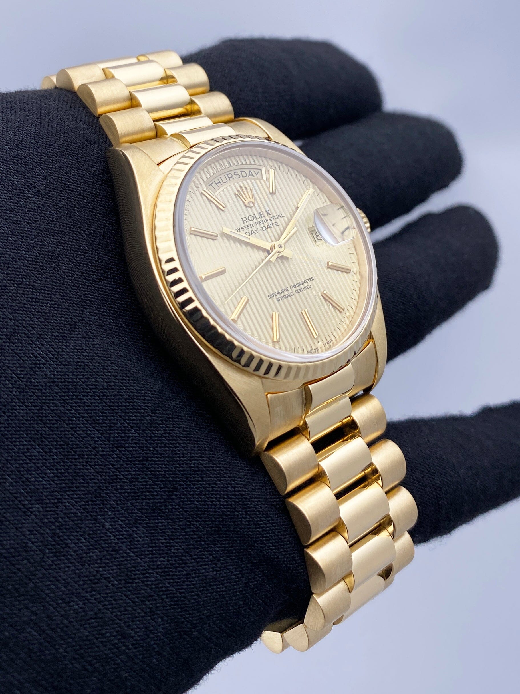 Rolex Day Date 18038 Champagne Tapestry Dial Mens Watch Box Papers