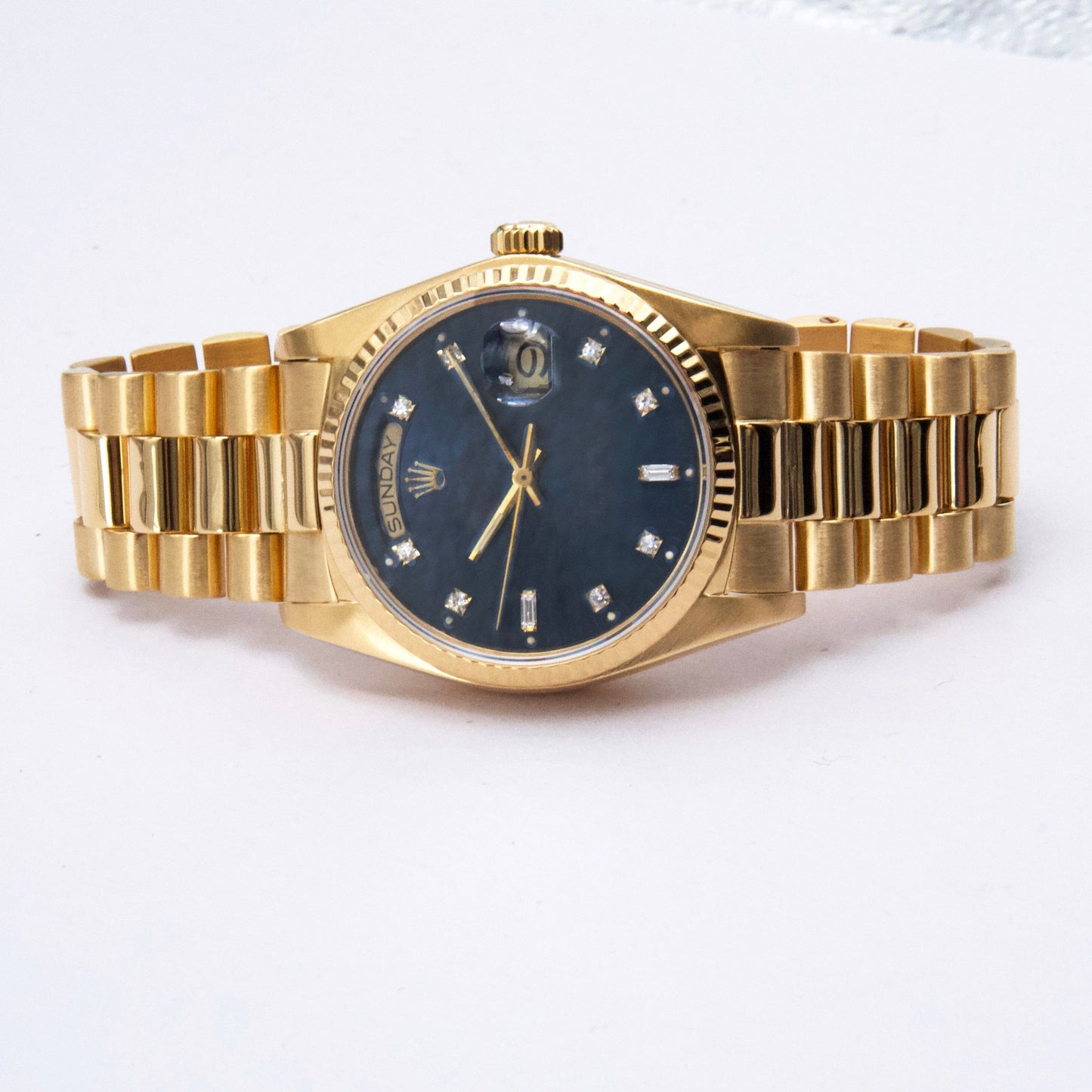 Rolex Day Date 18038 Diamond Blue Dial 18K Yellow Gold Mens Watch - Watches