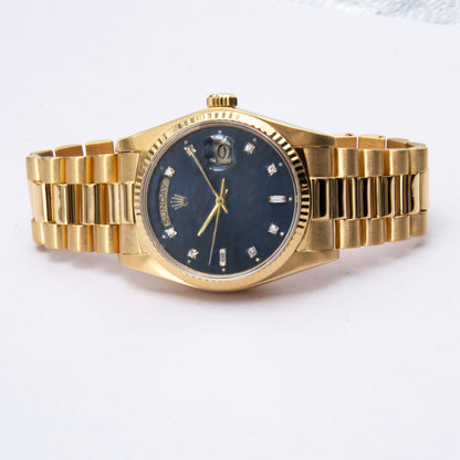 Rolex Day Date 18038 Diamond Blue Dial 18K Yellow Gold Mens Watch - Watches