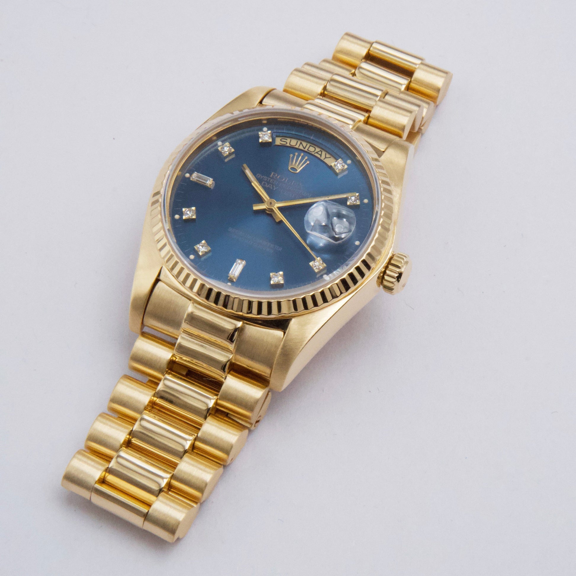 Rolex Day Date 18038 Diamond Blue Dial 18K Yellow Gold Mens Watch - Watches