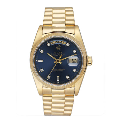 Rolex Day Date 18038 Diamond Blue Dial 18K Yellow Gold Mens Watch - Watches
