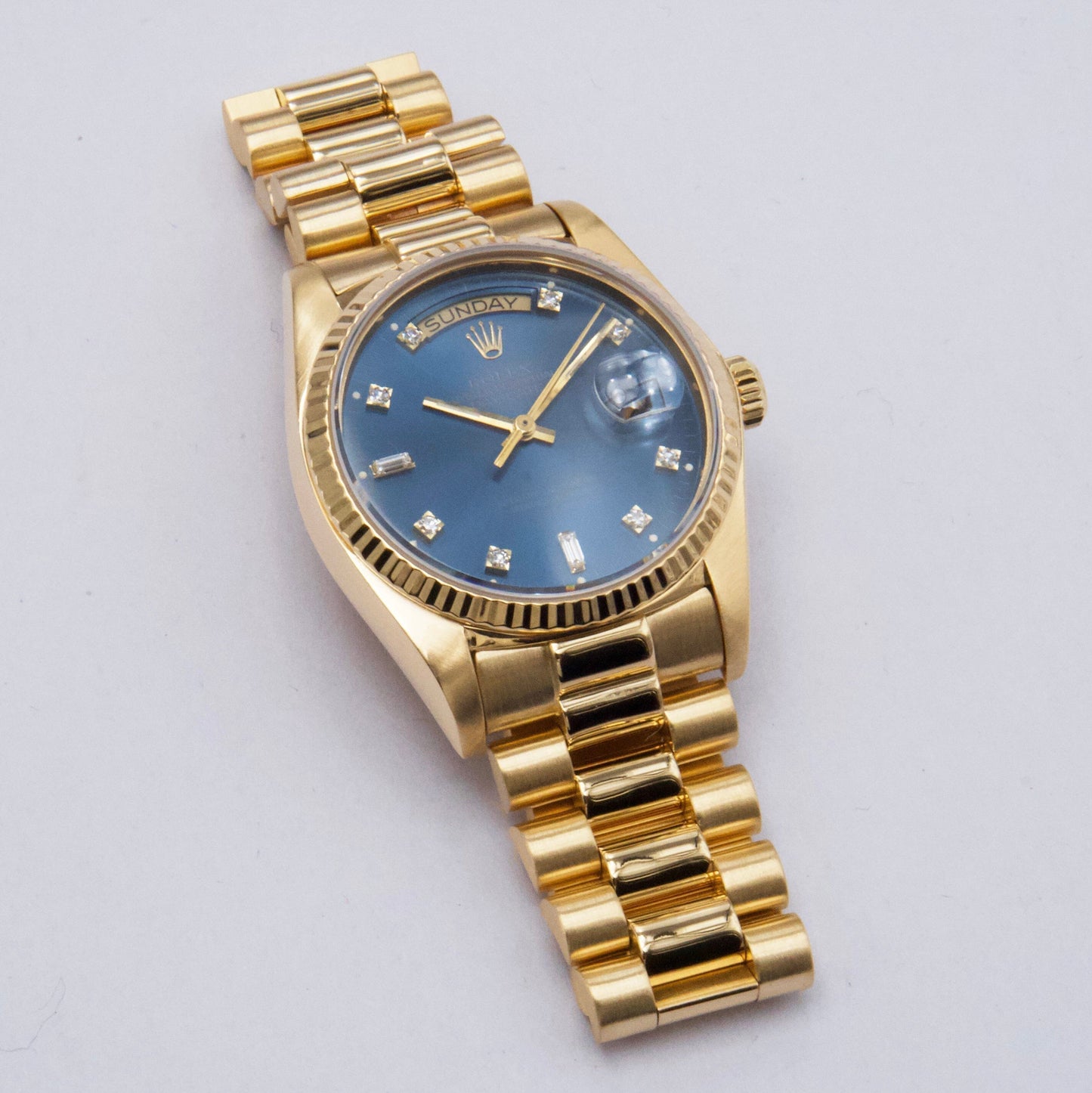 Rolex Day Date 18038 Diamond Blue Dial 18K Yellow Gold Mens Watch - Watches