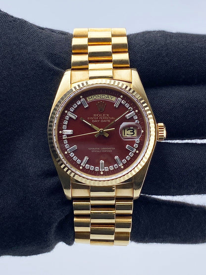Rolex Day Date 18038 Diamond OxBlood Stella Dial Mens Watch - Watches