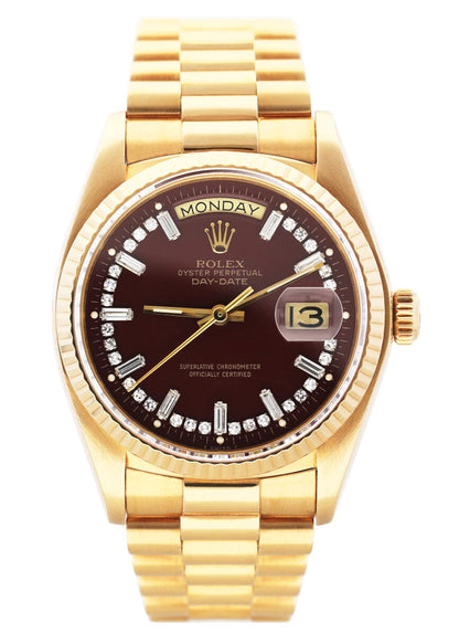 Rolex Day Date 18038 Diamond OxBlood Stella Dial Mens Watch - Watches