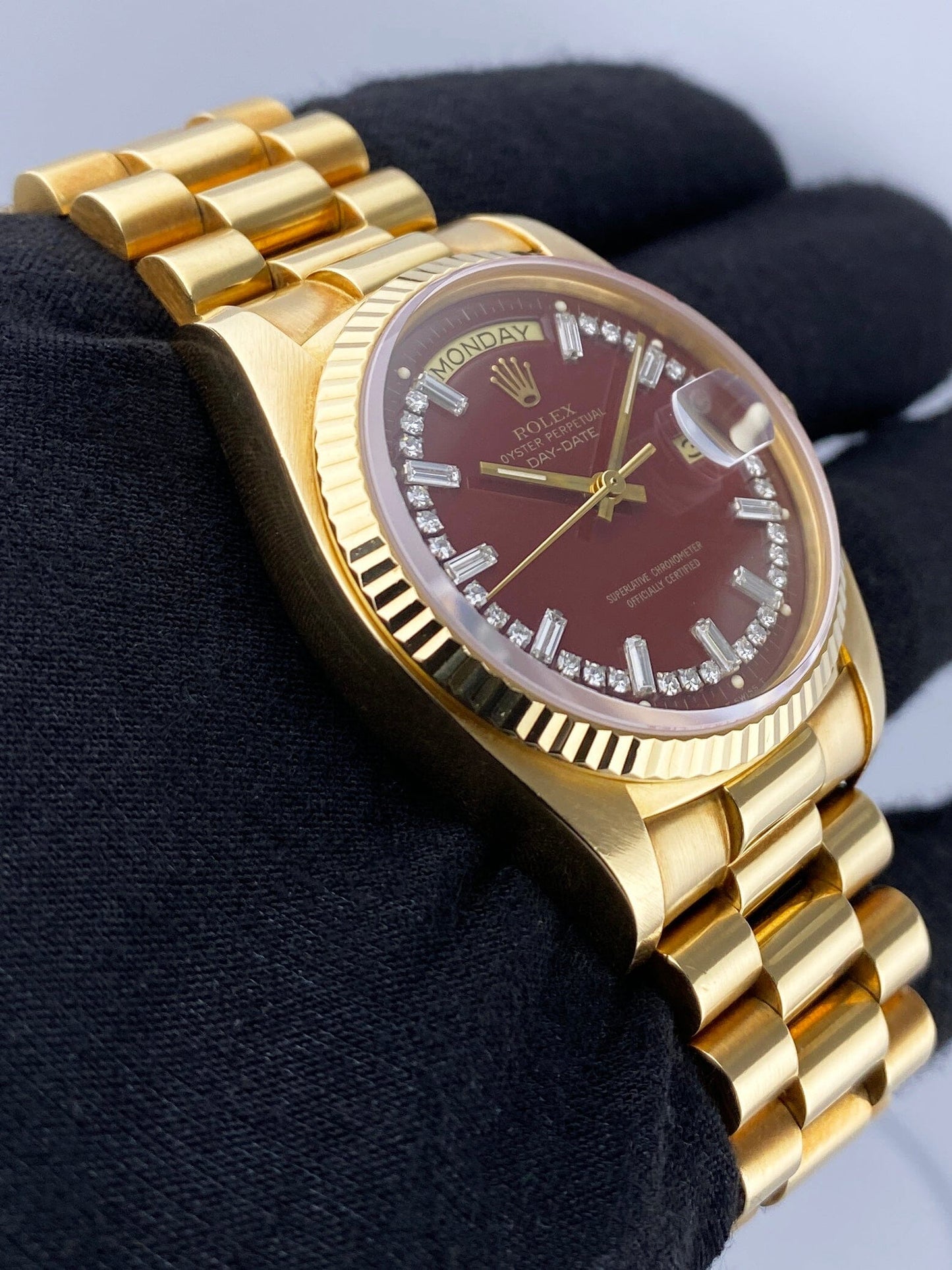 Rolex Day Date 18038 Diamond OxBlood Stella Dial Mens Watch - Watches