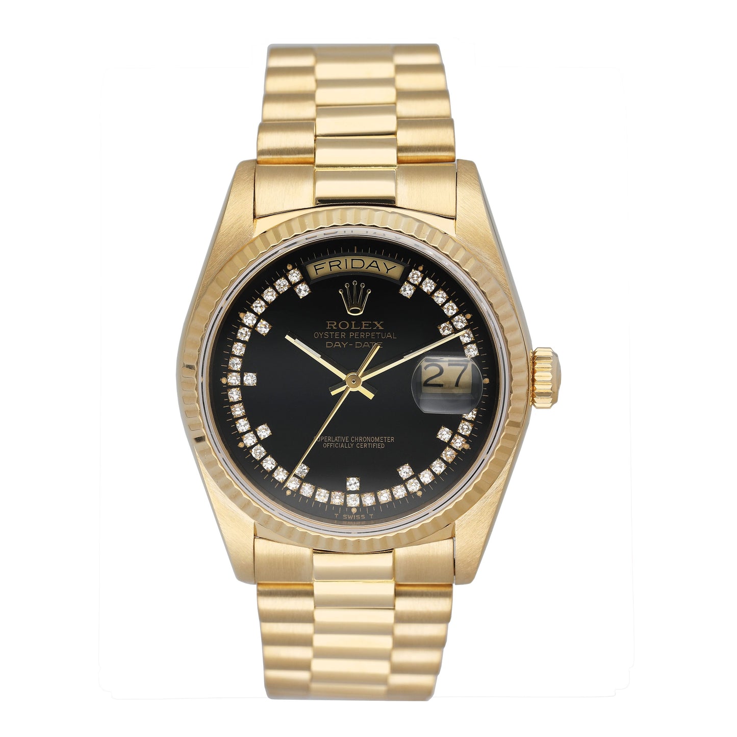 Rolex Day-Date 18038 String Diamond Black Dial Mens Watch - Watches
