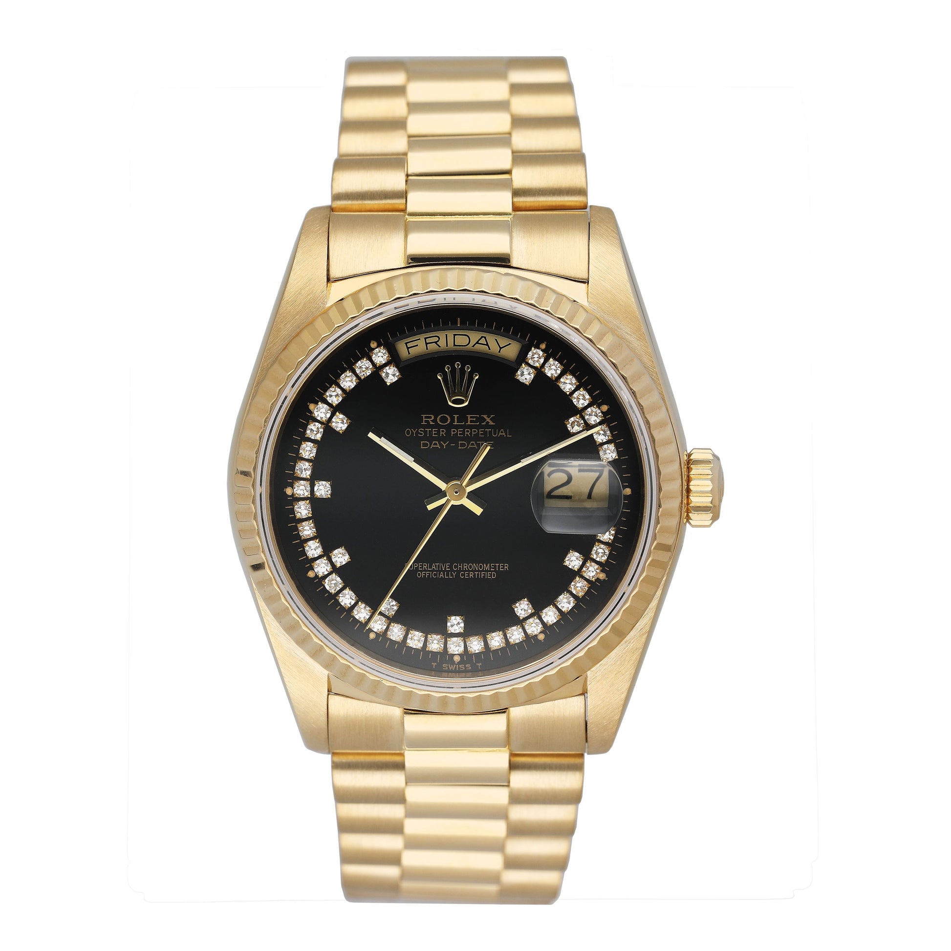 Rolex Day-Date 18038 String Diamond Black Dial Mens Watch - Watches