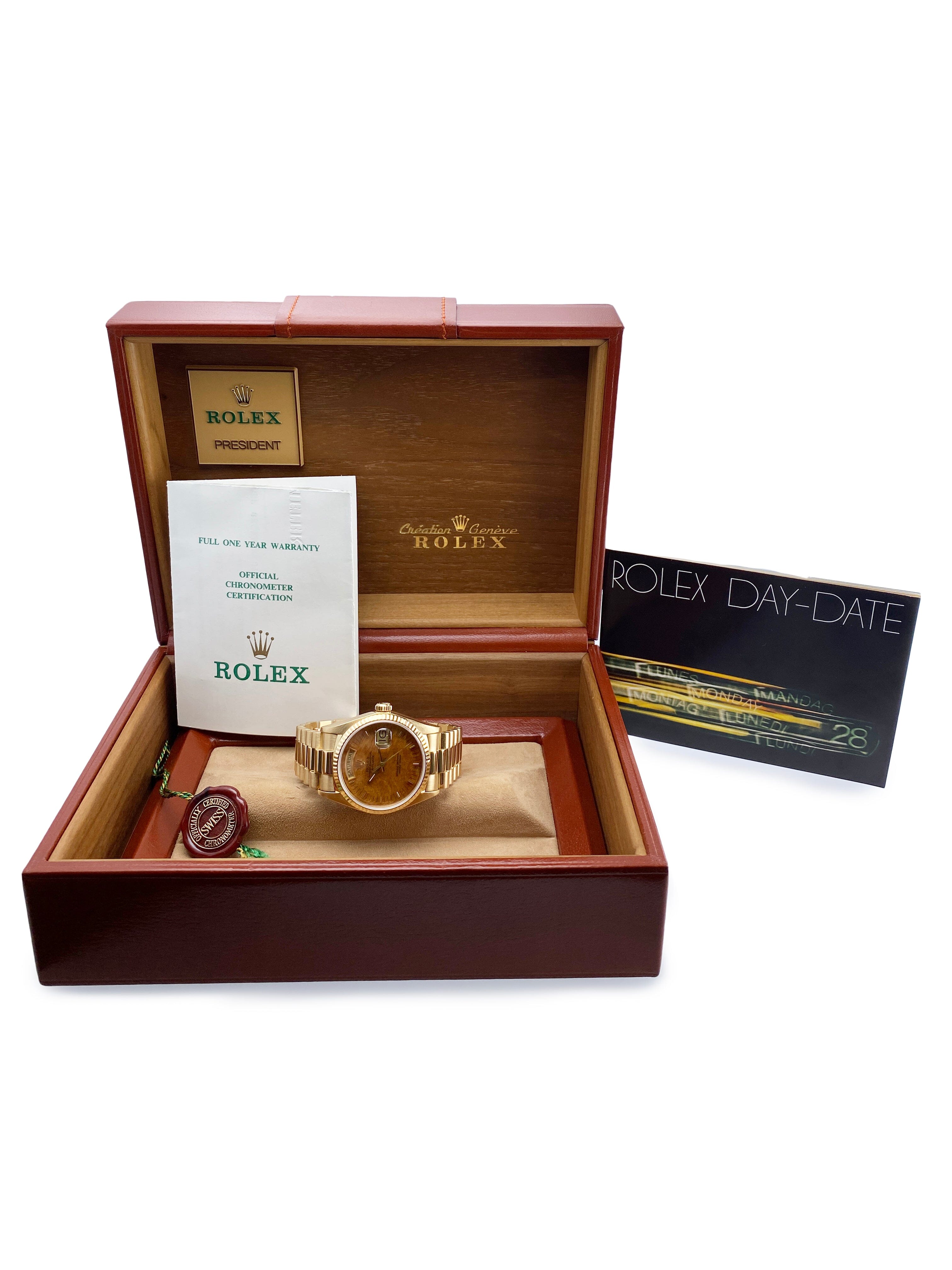 Rolex Day Date 18038 Wood Dial Mens Watch Box Papers | – Phigora
