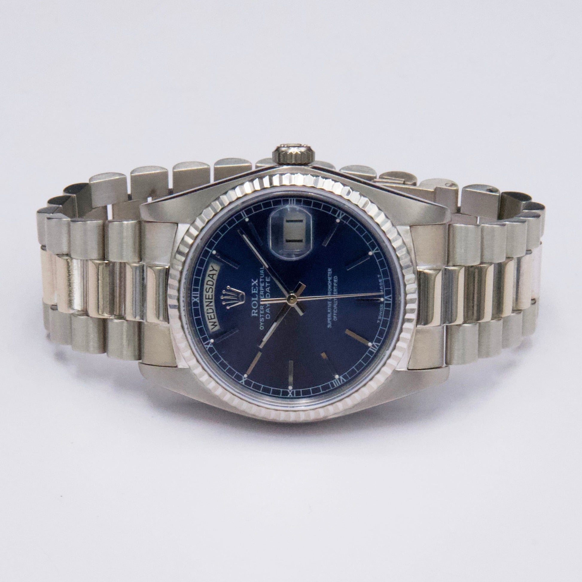Rolex Day-Date 18039 Blue Dial 18K White Gold Mens Watch - Watches