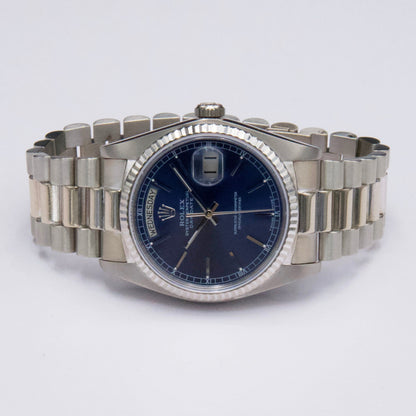 Rolex Day-Date 18039 Blue Dial 18K White Gold Mens Watch - Watches