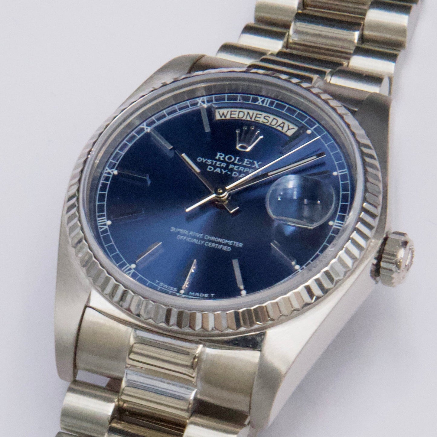 Rolex Day-Date 18039 Blue Dial 18K White Gold Mens Watch - Watches