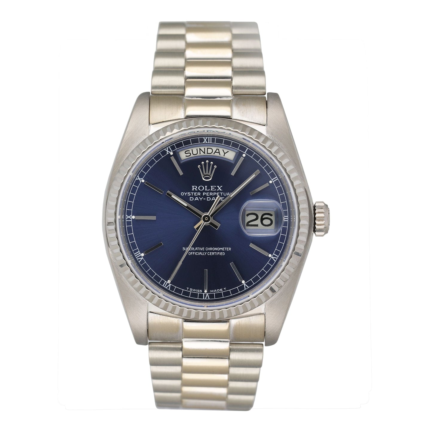 Rolex Day-Date 18039 Blue Dial 18K White Gold Mens Watch - Watches