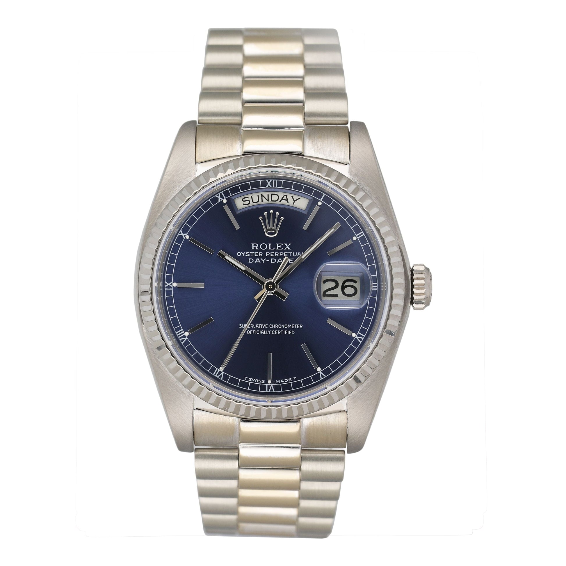 Rolex Day-Date 18039 Blue Dial 18K White Gold Mens Watch - Watches