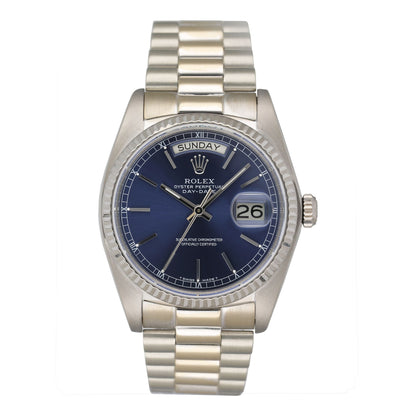 Rolex Day-Date 18039 Blue Dial 18K White Gold Mens Watch - Watches