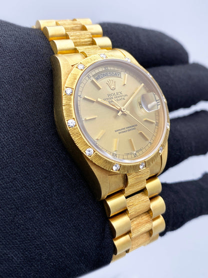 Rolex Day Date 18108 Diamond18K Yellow Gold Bark Finish Mens Watch - Watches
