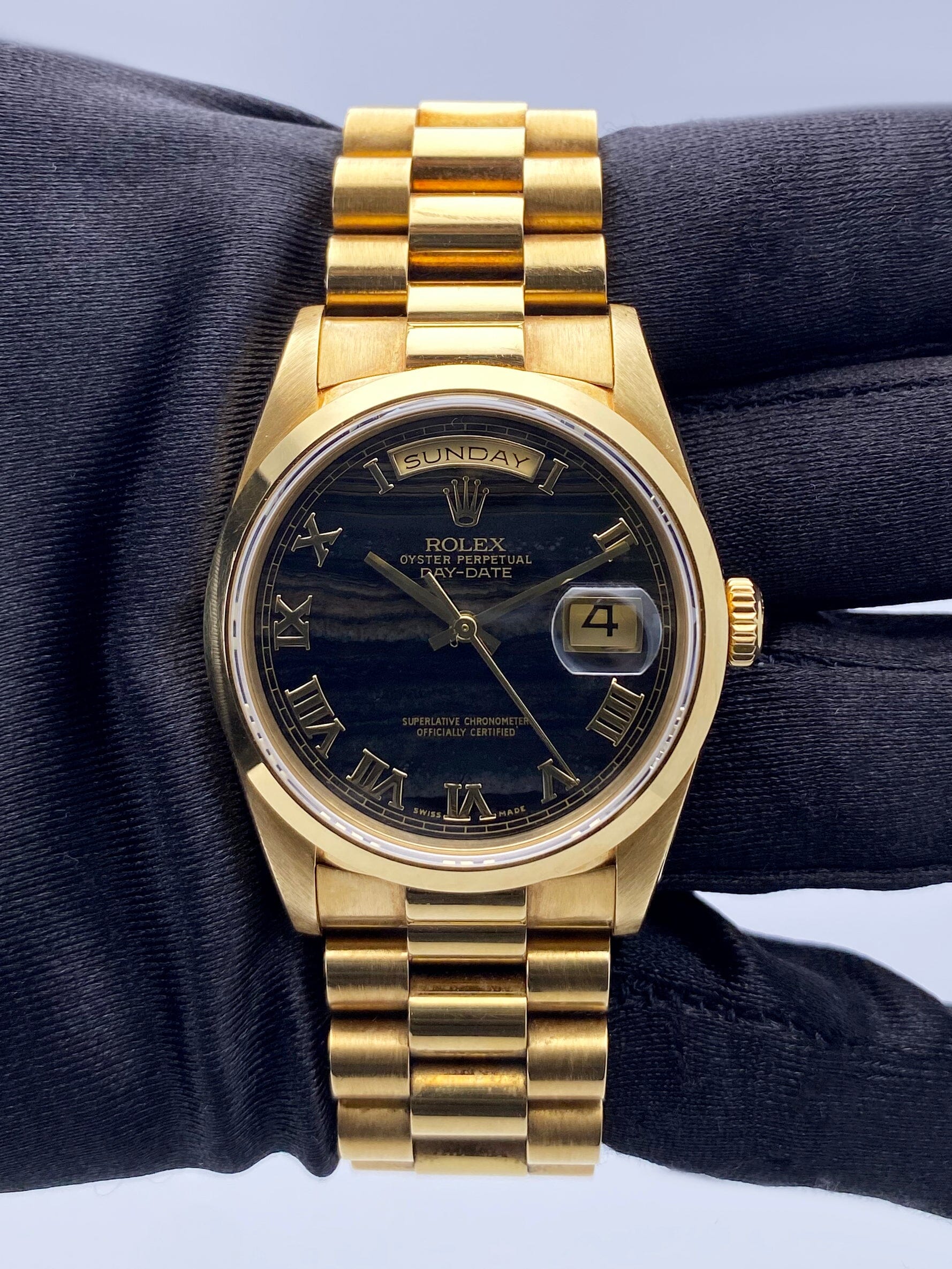 Rolex Day-Date 18208 Ferrite Dial Yellow Gold Mens Watch Box Papers - Watches