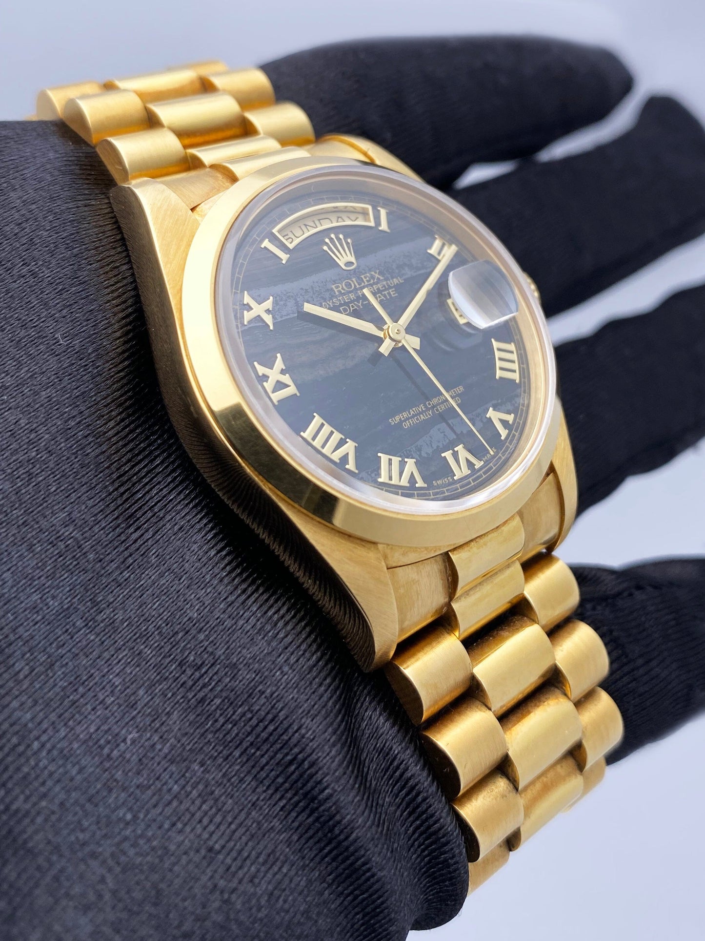 Rolex Day-Date 18208 Ferrite Dial Yellow Gold Mens Watch Box Papers - Watches