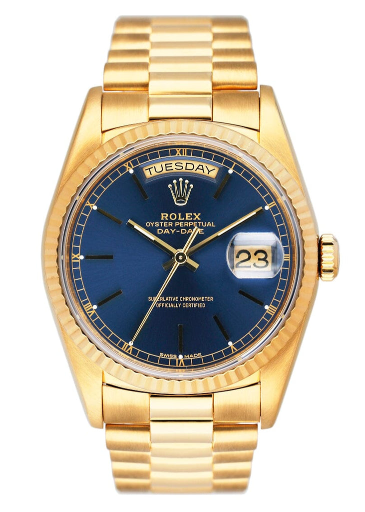 18238 Rolex Day Date 18238 Blue Dial 18K Yellow Gold Mens Watch
