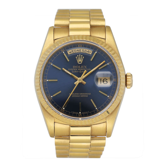 Rolex Day Date 18238 Blue Dial 18K Yellow Gold Mens Watch