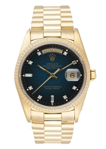 Rolex Day Date 18238 Blue Vignette Dial 18K Yellow Gold Mens Watch - Watches