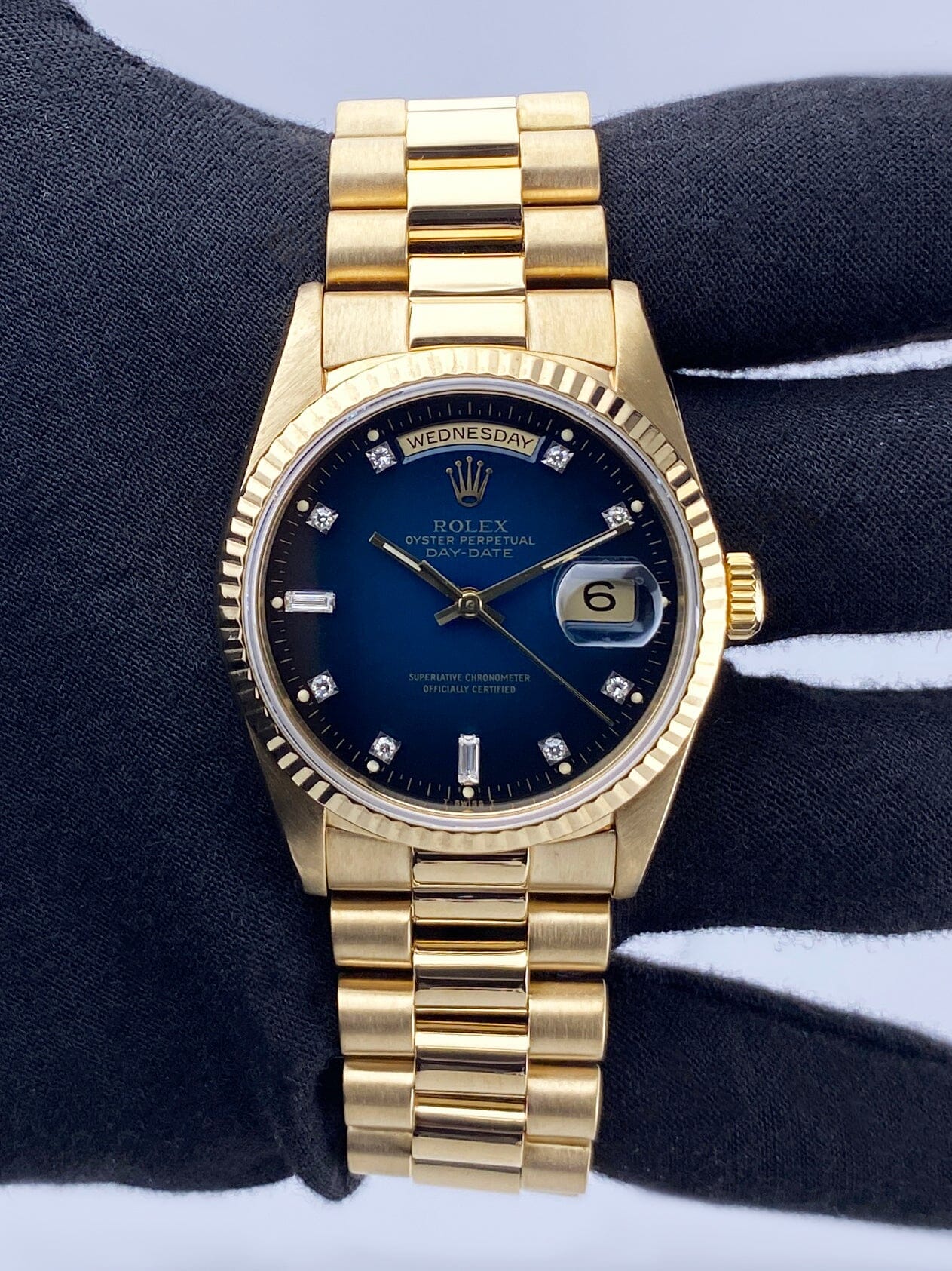 Rolex Day Date 18238 Blue Vignette Dial 18K Yellow Gold Mens Watch - Watches