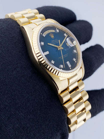 Rolex Day Date 18238 Blue Vignette Dial 18K Yellow Gold Mens Watch - Watches