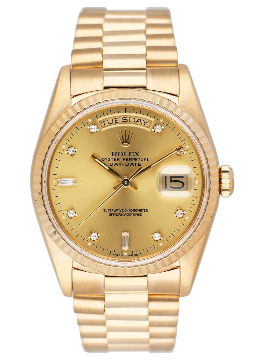Rolex Day Date 18238 Diamond Champagne Dial Mens Watch Box Papers - Watches