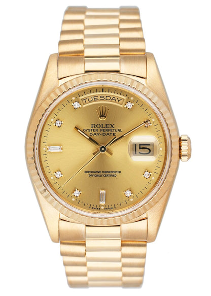 Rolex Day Date 18238 Diamond Champagne Dial Mens Watch Box Papers - Watches