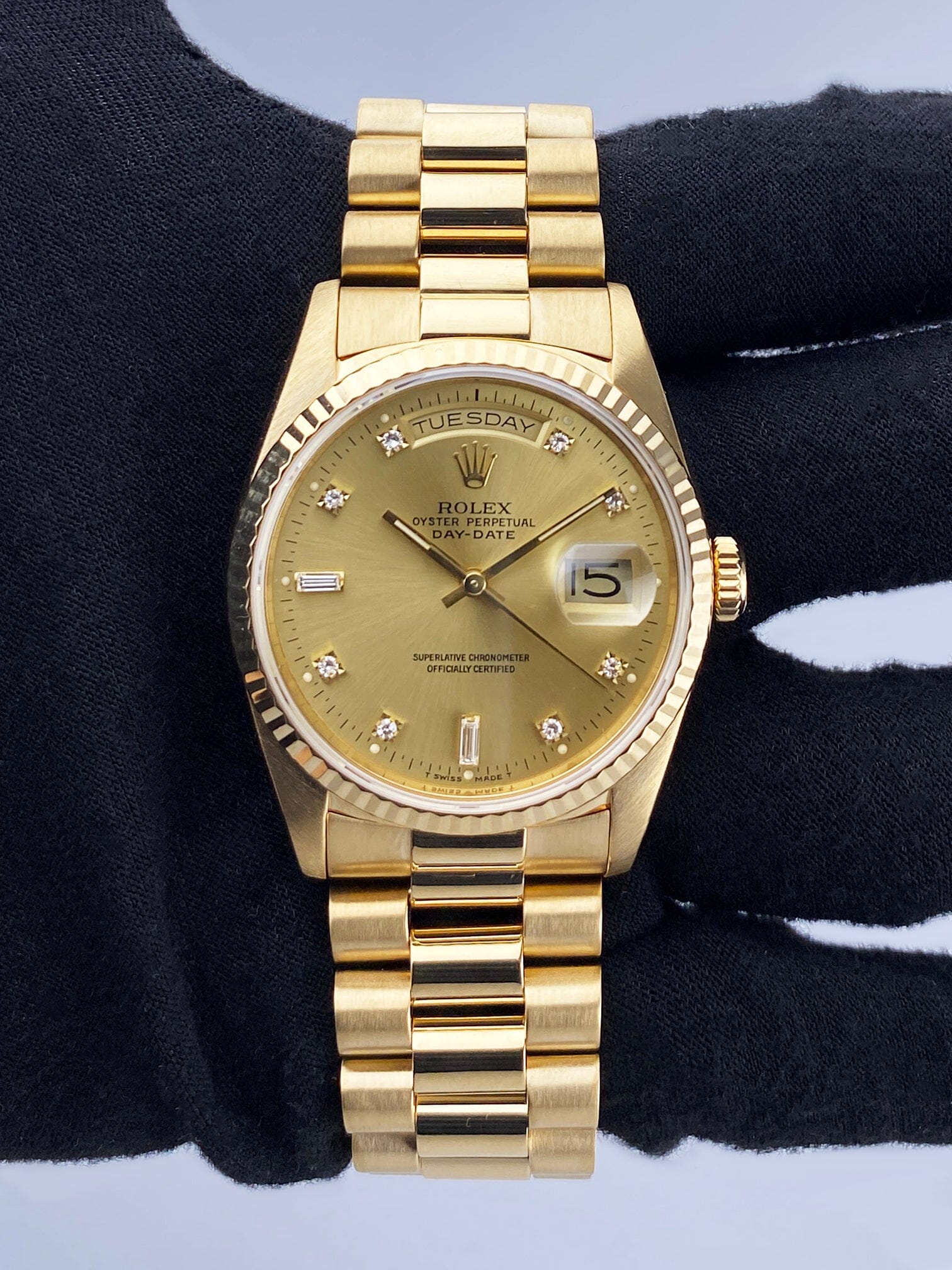 Rolex Day Date 18238 Diamond Champagne Dial Mens Watch Box Papers - Watches
