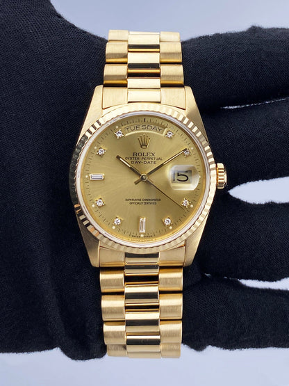 Rolex Day Date 18238 Diamond Champagne Dial Mens Watch Box Papers - Watches