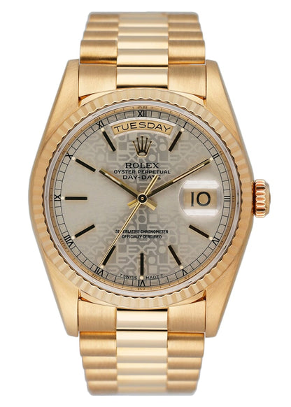Rolex Day Date 18238 Sliver Anniversary Dial Mens Watch Box Papers